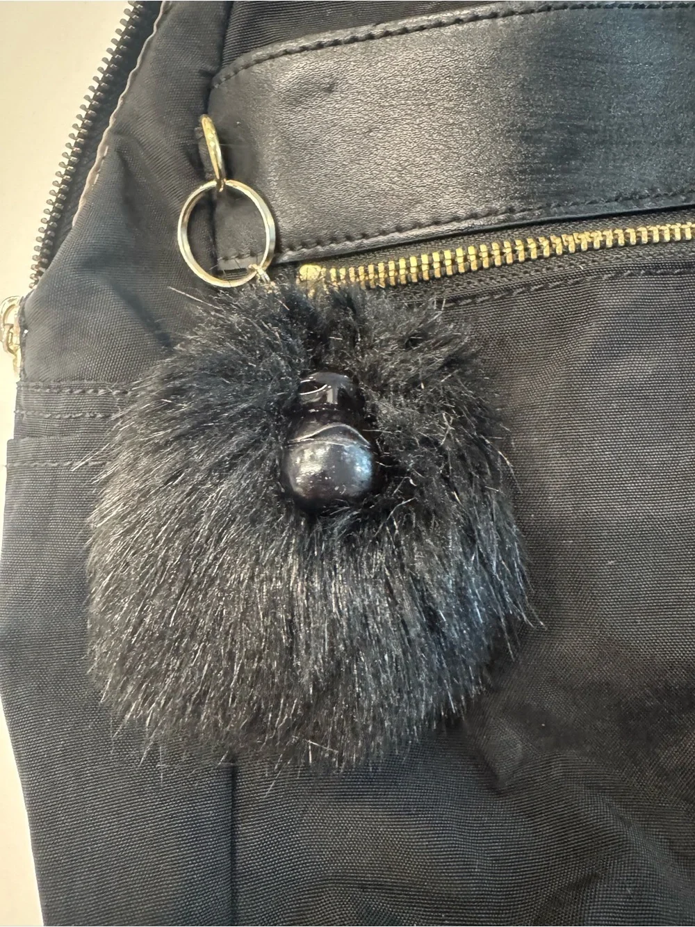 Kipling Black Nylon Backpack with Pom Pom Charm